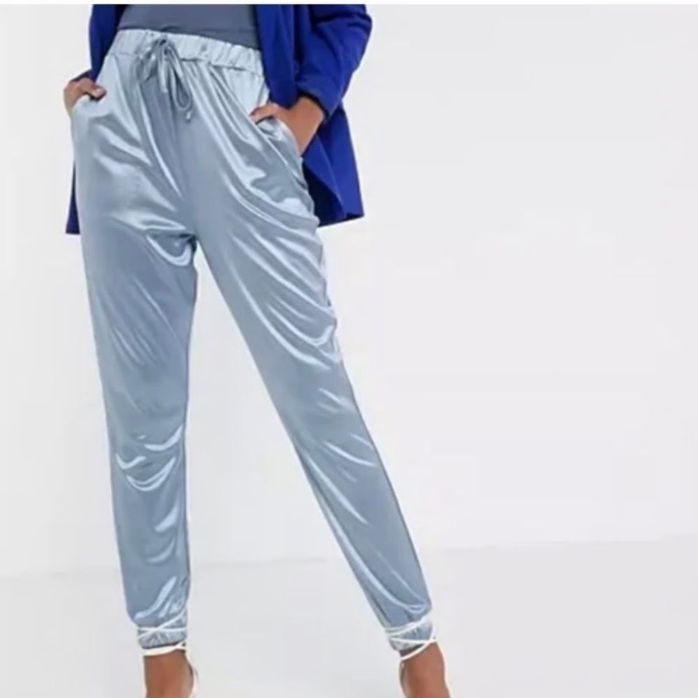 Bershka blue satin joggers | size M